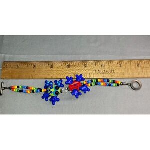 Multicolor Plastic Beaded Bracelet with Animal Frog Dangle Charm Toggle Closure